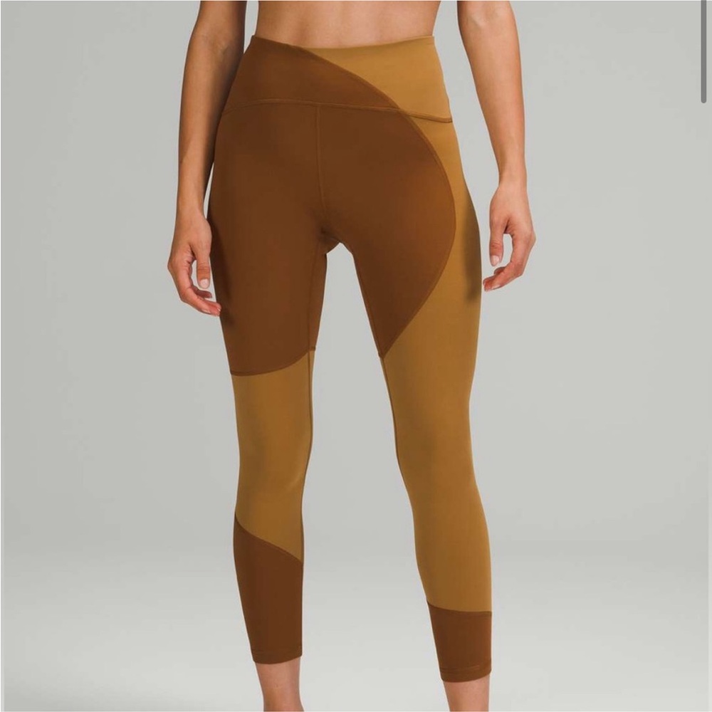 Lululemon Nulu Color Block High Rise Leggings in Copper Brown/Bold Beige